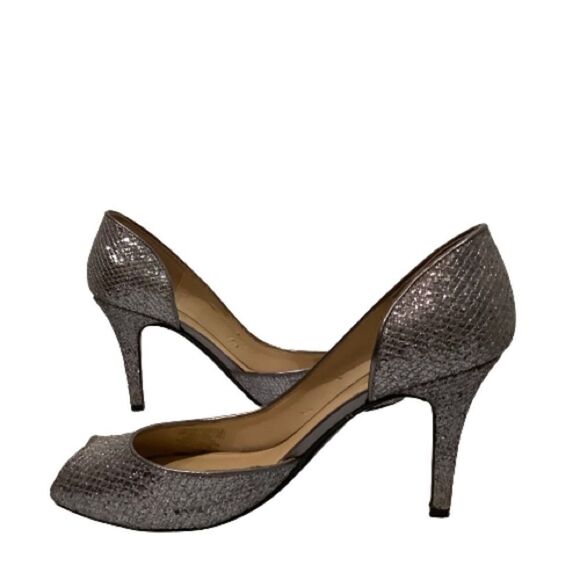 MARC FISHER SPARKLY PEEP TOE SILVER HEELS SIZE 8.5‎ - Picture 1 of 9